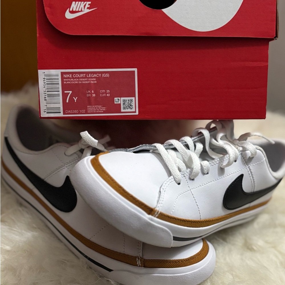 Nike Court Legacy Sneakers - White, Black, and Gold